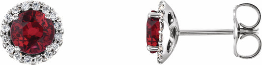 14K White Ruby & 1/6 CTW Diamond Earrings
