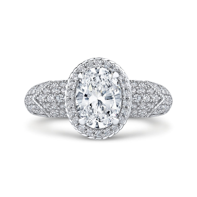 Shah Luxury 14K White Gold Oval Diamond Halo Engagement Ring (Semi-Mount)