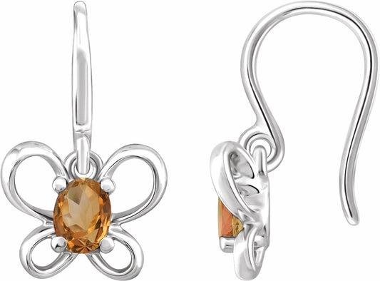 14K White 4x3 mm Oval November Youth Butterfly Birthstone Earrings