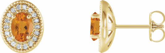 14K Yellow Citrine & 1/5 CTW Diamond Halo-Style Earrings