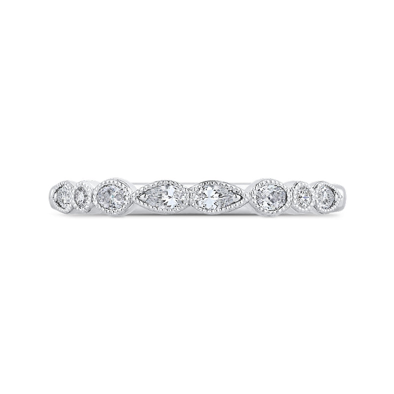 Shah Luxury 14K White Gold Pear Oval and Round Diamond Wedding Band