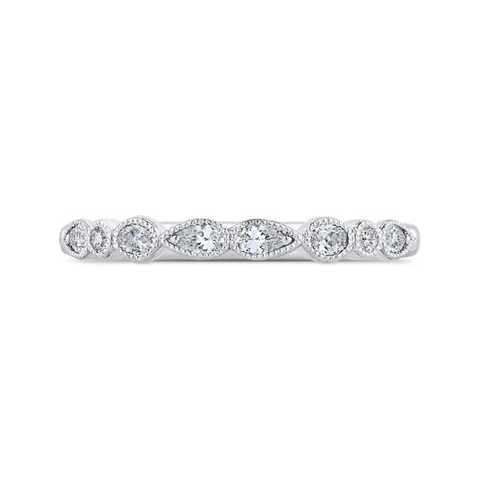 Shah Luxury 14K White Gold Pear Oval and Round Diamond Wedding Band