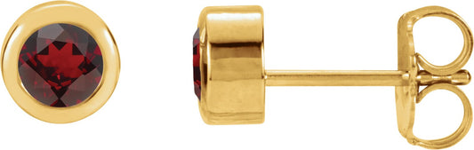 14K Yellow 4 mm Round Genuine Mozambique Garnet Birthstone Earrings