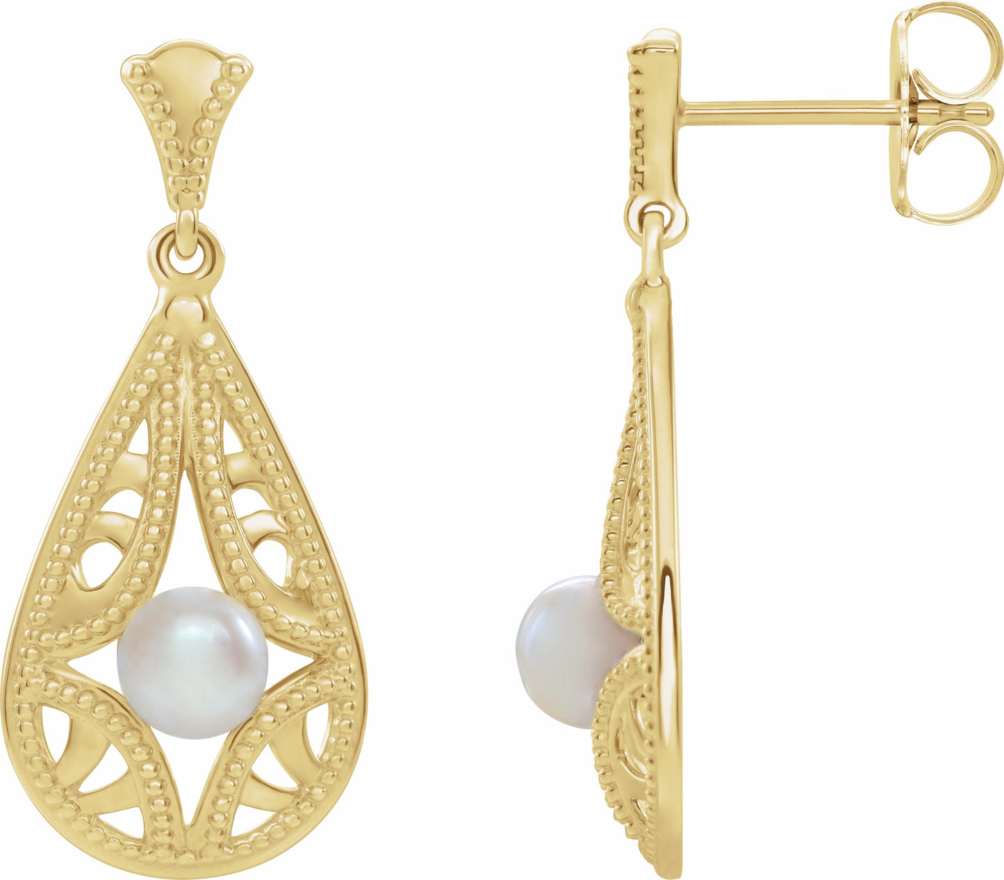 14K Yellow Freshwater Cultured Pearl Vintage-Inspired Earrings