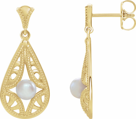 14K Yellow Freshwater Cultured Pearl Vintage-Inspired Earrings
