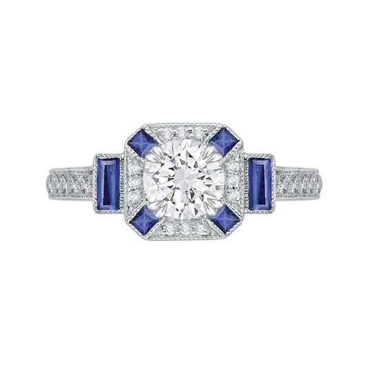Shah Luxury 14K White Gold Round Diamond and Sapphire Engagement Ring (Semi-Mount)