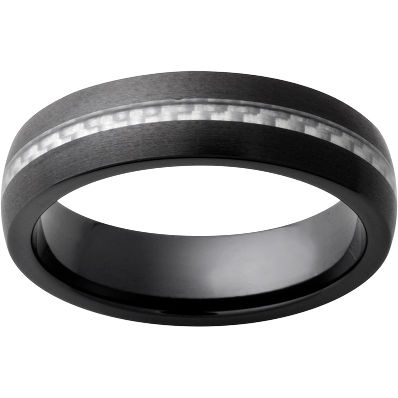 Black Diamond Ceramic Domed Band with 1mm Carbon Fiber Inlay and Satin Finish