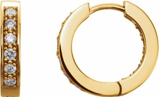 14K Yellow 1/2 CTW Diamond Inside-Outside 15 mm Hoop Earrings