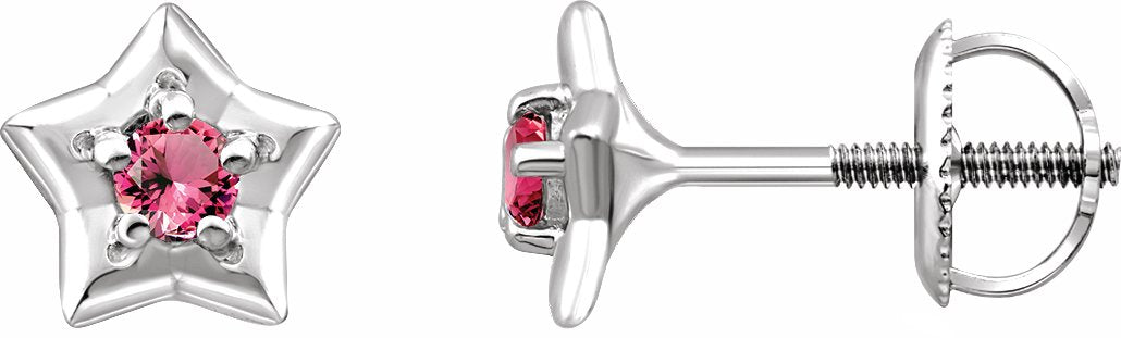 14K White 3 mm Round October Youth Star Birthstone Earrings