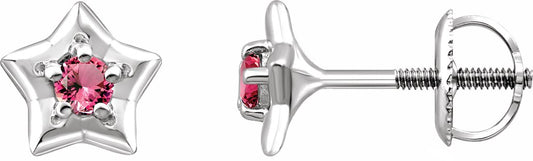 14K White 3 mm Round October Youth Star Birthstone Earrings