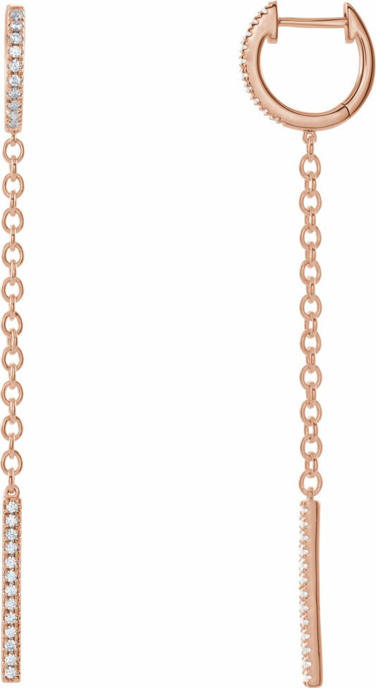 14K Rose 1/4 CTW Diamond Hinged Hoop Chain Earrings