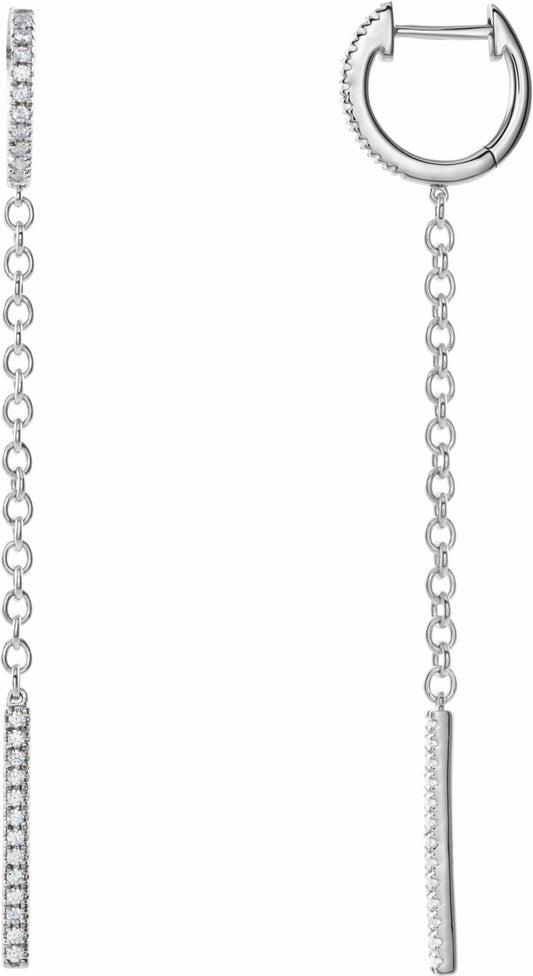 14K White 1/4 CTW Diamond Hinged Hoop Chain Earrings