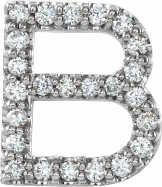14K White 1/10 CTW Diamond Single Initial B Earring