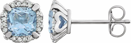 14K White Sky Blue Topaz & 1/10 CTW Diamond Earrings