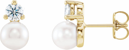 14K Yellow Freshwater Cultured Pearl & 1/8 CTW Diamond Earrings
