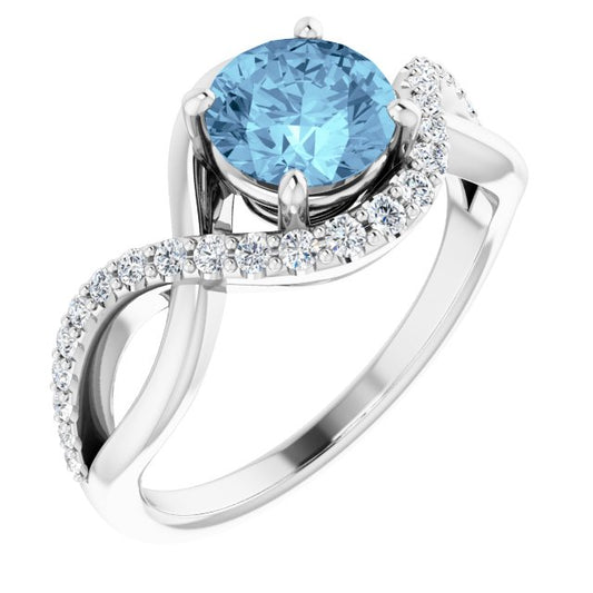 14K White 6.5 mm Round Aquamarine & 1/5 CTW Diamond Ring
