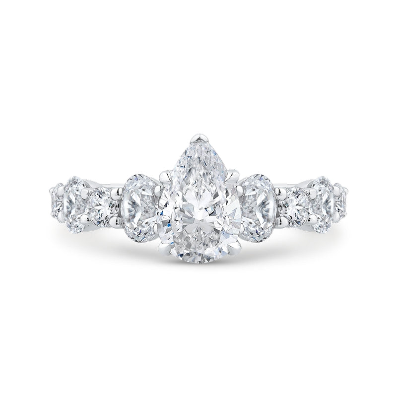 Shah Luxury 14K White Gold Pear Cut Diamond Solitaire Plus Engagement Ring (Semi-Mount)