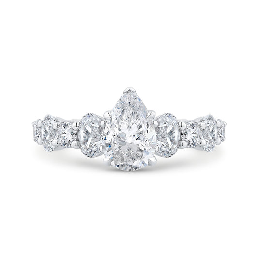 Shah Luxury 14K White Gold Pear Cut Diamond Solitaire Plus Engagement Ring (Semi-Mount)