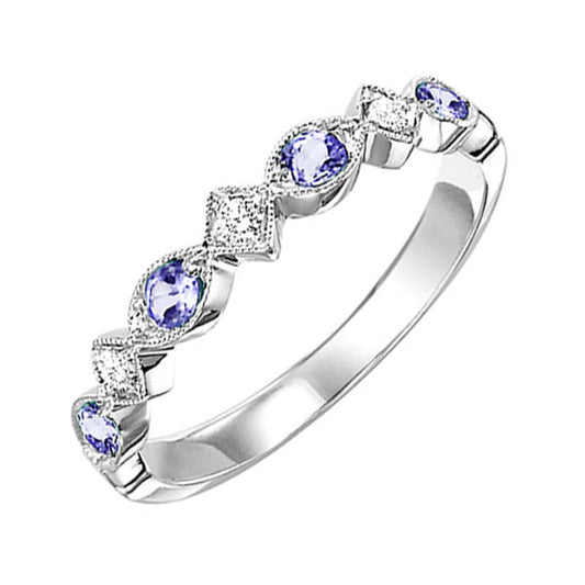 Gems One 10Kt White Gold Diamond (1/20Ctw) & Syn Alexandrite (1/6 Ctw) Ring