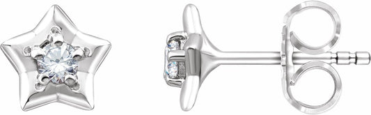 14K White 3 mm Round April Youth Star Birthstone Earrings