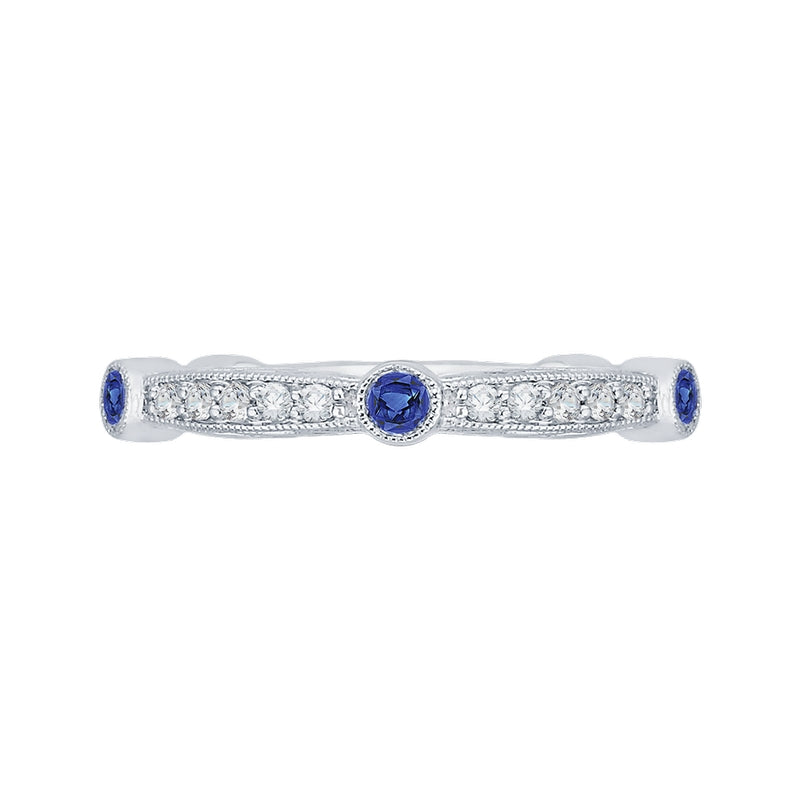 Shah Luxury 14K White Gold Round Diamond Wedding Band with Sapphire