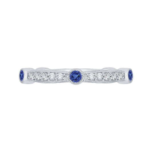 Shah Luxury 14K White Gold Round Diamond Wedding Band with Sapphire