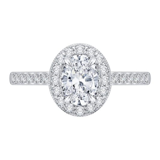 Shah Luxury 14K White Gold Oval Diamond Halo Engagement Ring with Euro Shank (Semi-Mount)