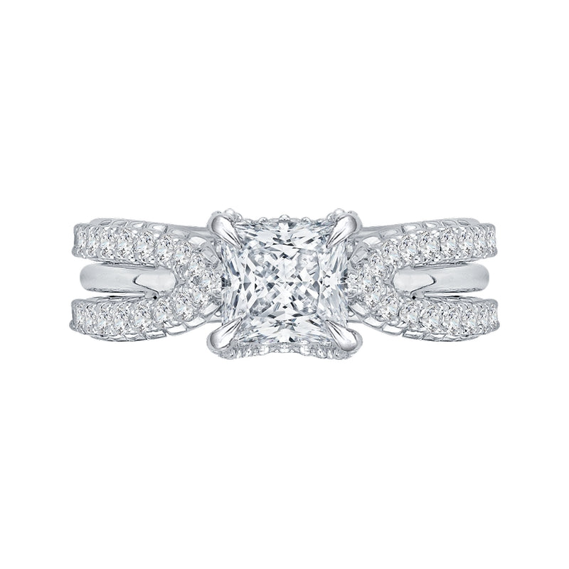 Shah Luxury 14K White Gold Princess Cut Diamond Engagement Ring with Split Shank (Semi-Mount)