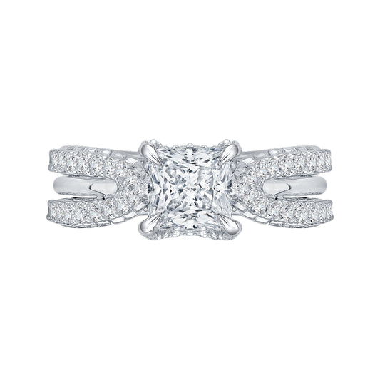 Shah Luxury 14K White Gold Princess Cut Diamond Engagement Ring with Split Shank (Semi-Mount)