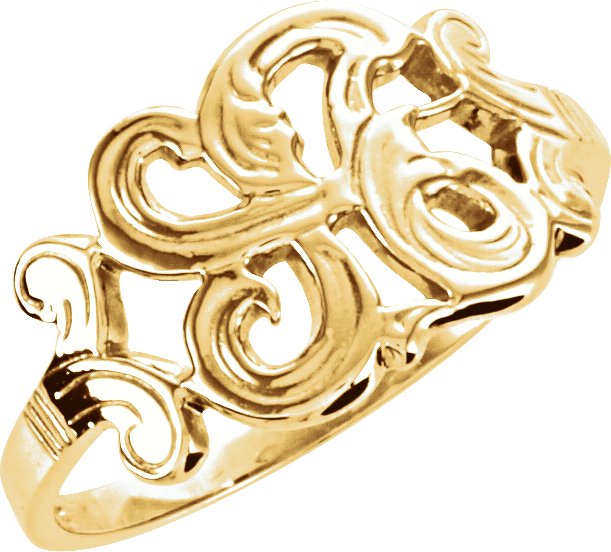 14K Yellow Script Initial A Ring