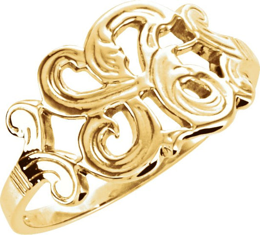 14K Yellow Script Initial A Ring