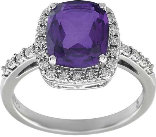 14K White Amethyst & .07 CTW Diamond Ring