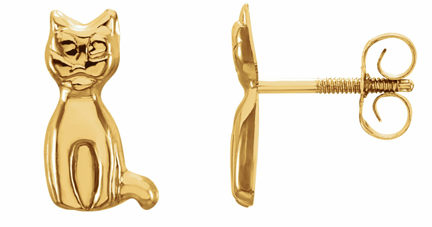 14K Yellow Cat Earrings