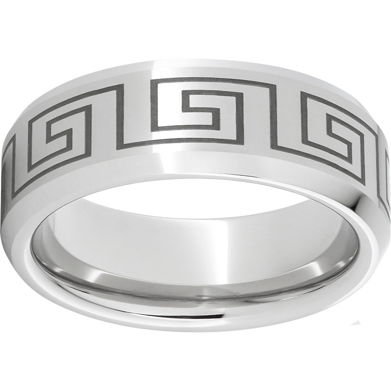 Serinium Beveled Edge Band with a Greek Pattern Laser Engraving
