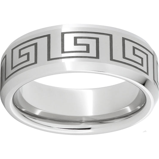 Serinium Beveled Edge Band with a Greek Pattern Laser Engraving