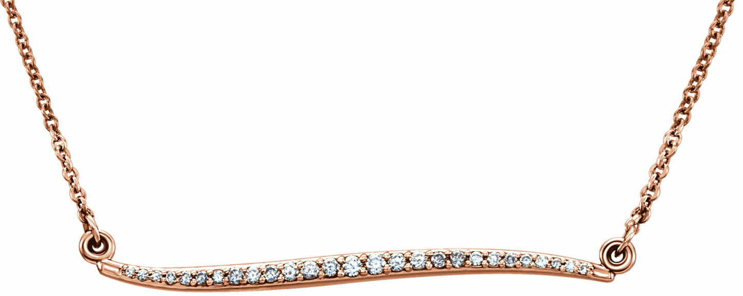 14K Rose 1/6 CTW Diamond Curvilinear Bar 17.5 Necklace
