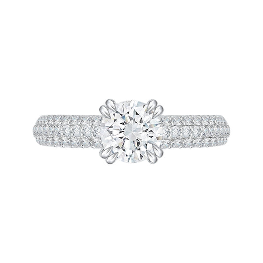 Shah Luxury Round Diamond Euro Shank Cathedral Style Engagement Ring In 14K White Gold (Semi-Mount)