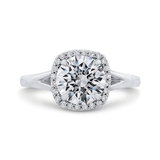 Shah Luxury 14K White Gold Round Cut Diamond Split Shank Halo Engagement Ring (Semi-Mount)