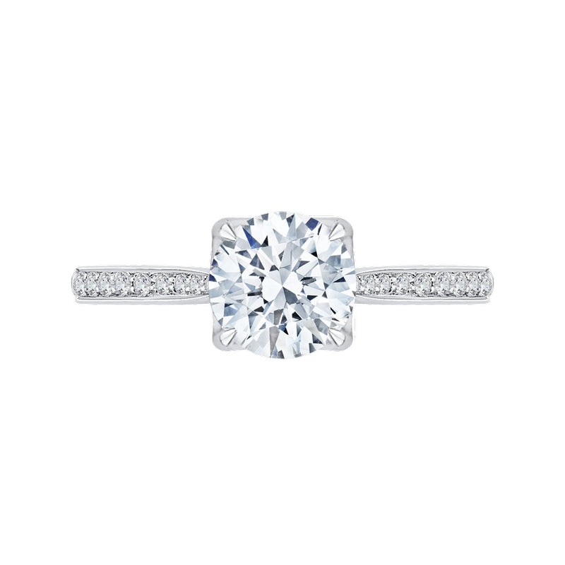 Shah Luxury Round Diamond Cathedral Style Engagement Ring In 14K White Gold (Semi-Mount)