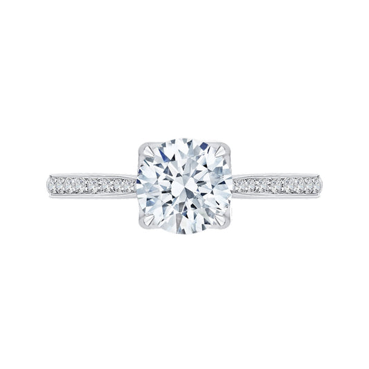 Shah Luxury Round Diamond Cathedral Style Engagement Ring In 14K White Gold (Semi-Mount)