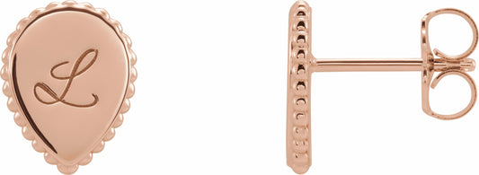 14K Rose Engravable Beaded Earrings