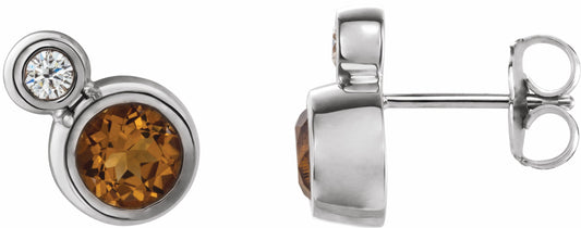 14K White Citrine & .03 CTW Diamond Earrings