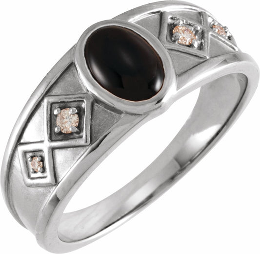 14K White Onyx & .05 CTW Diamond Ring