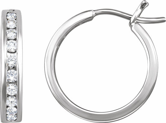 14K White 1/2 CTW Diamond Hoop Earrings