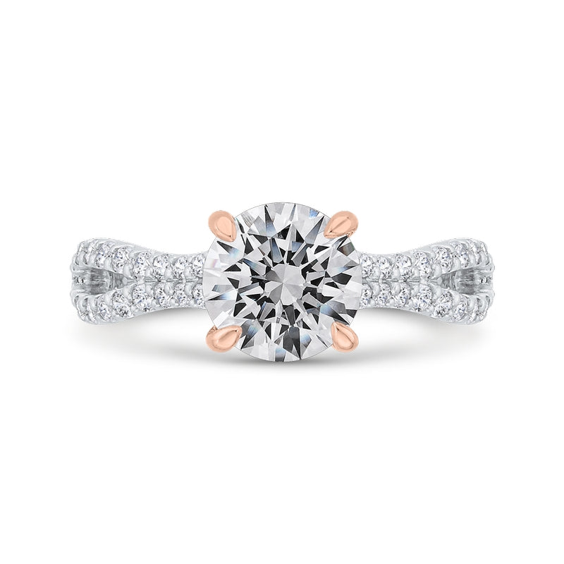 Shah Luxury Round Cut Diamond Engagement Ring with Split Shank In 14K Two-Tone Gold (Semi-Mount)