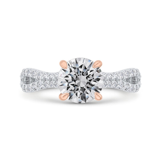 Shah Luxury Round Cut Diamond Engagement Ring with Split Shank In 14K Two-Tone Gold (Semi-Mount)