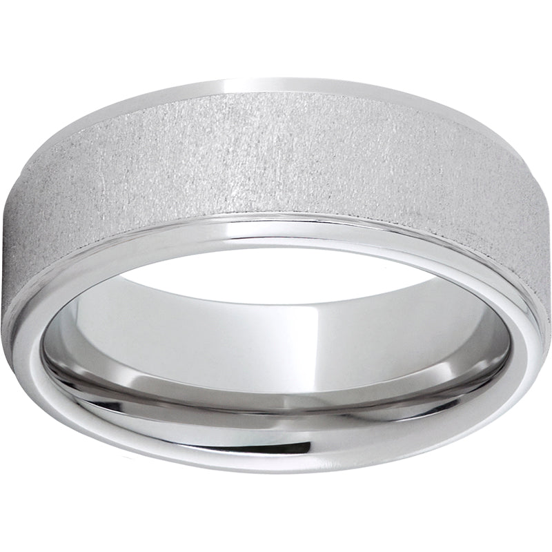Serinium Flat Band with Grooved Edges and Cross Stone Finish