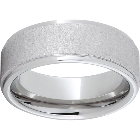 Serinium Flat Band with Grooved Edges and Cross Stone Finish