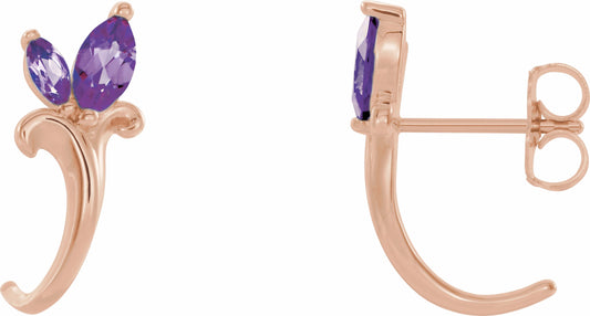 14K Rose Amethyst Floral-Inspired J-Hoop Earrings