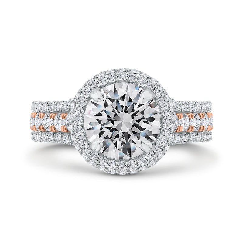 Shah Luxury 14K Two-Tone Gold Round Diamond Double Halo Engagement Ring (Semi-Mount)